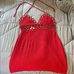 Red Crochet Halter Dress